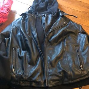Faux leather jacket with hoodie